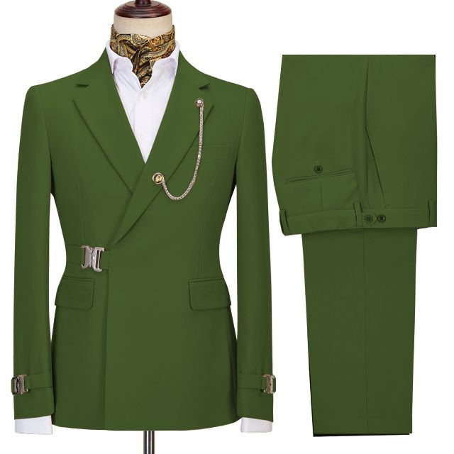 Green Special Button Notched Lapel Two Pieces Men Suits
