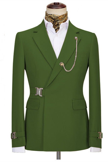 Green Special Button Notched Lapel Two Pieces Men Suits