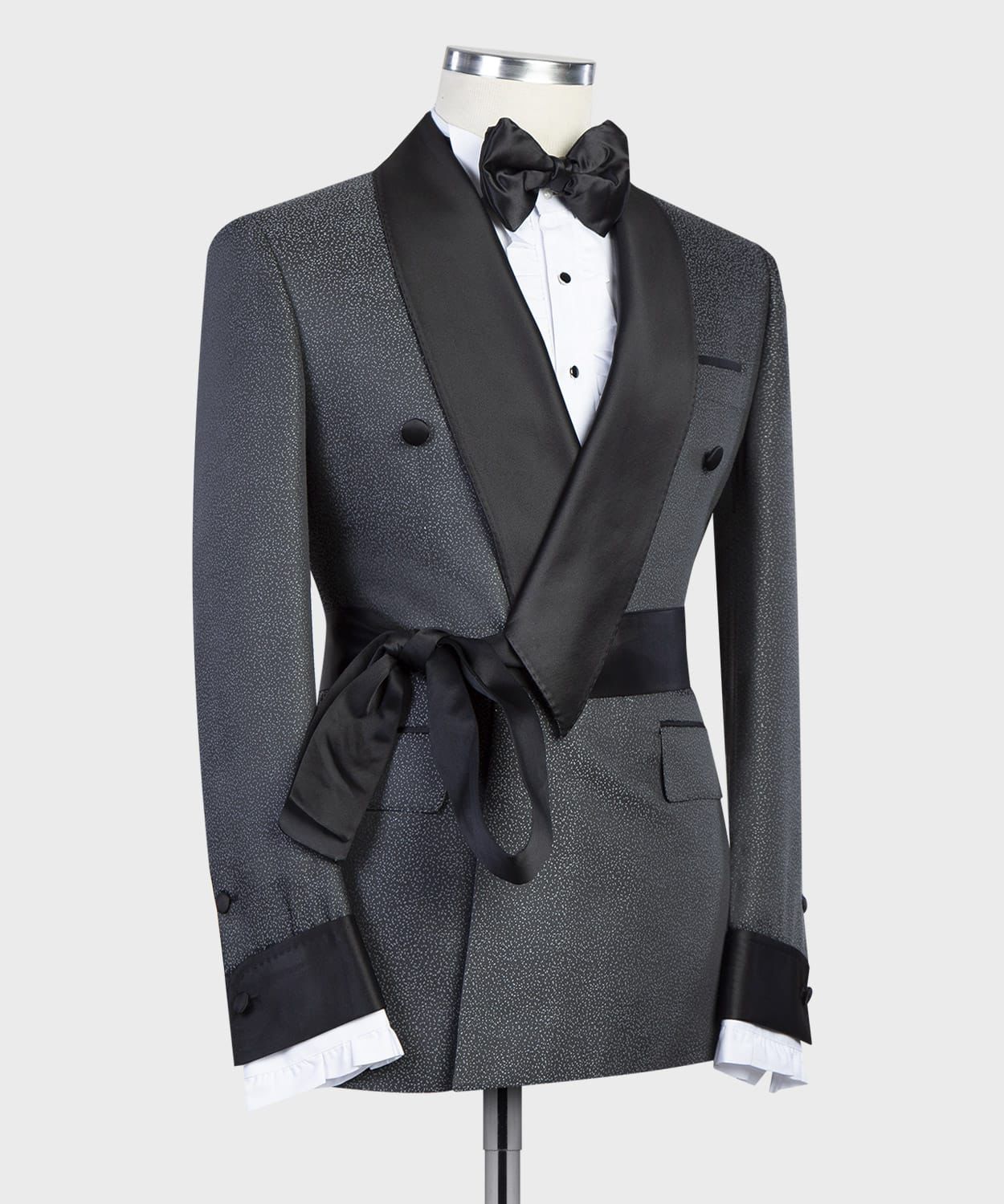 Grey Fashion Two Pieces Bespoke Men Suits With Black Shawl Lapel