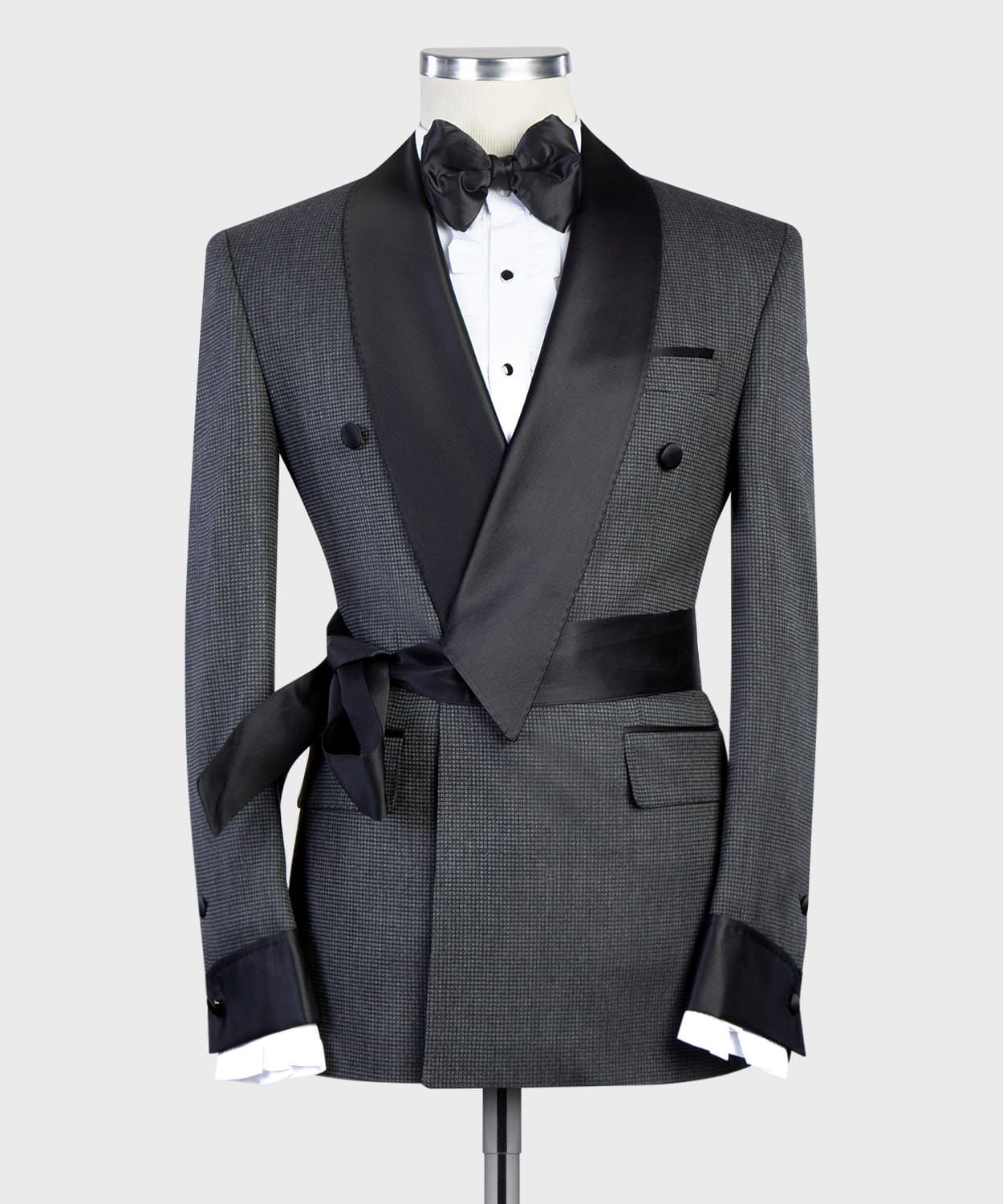 Grey Fashion Two Pieces Bespoke Men Suits With Black Shawl Lapel