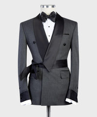 Grey Fashion Two Pieces Bespoke Men Suits With Black Shawl Lapel