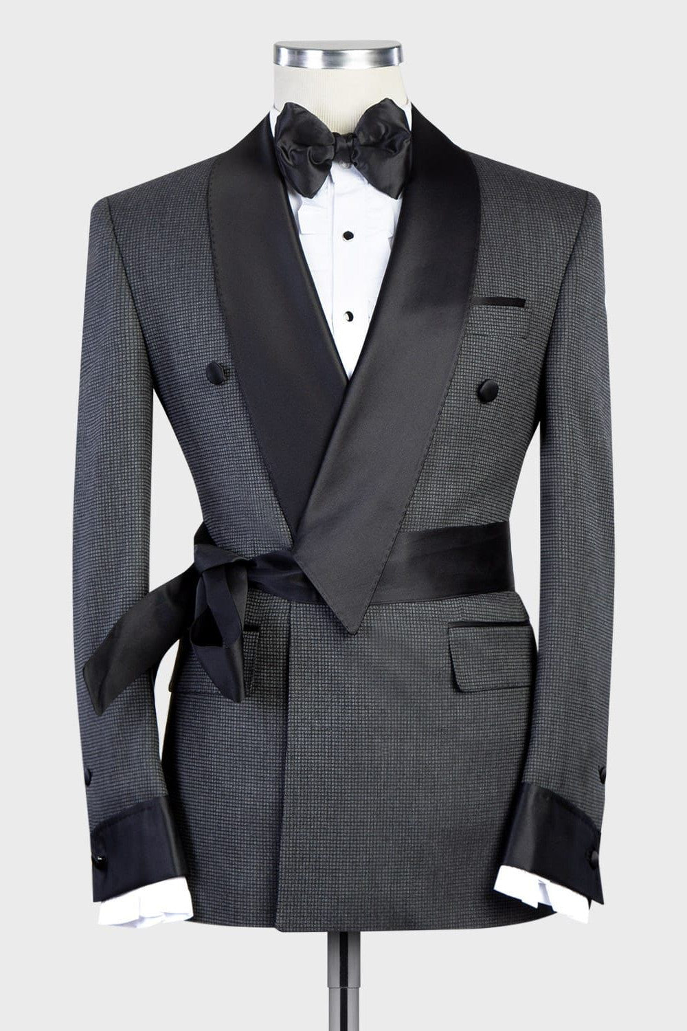 Grey Fashion Two Pieces Bespoke Men Suits With Black Shawl Lapel