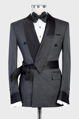 Grey Fashion Two Pieces Bespoke Men Suits With Black Shawl Lapel