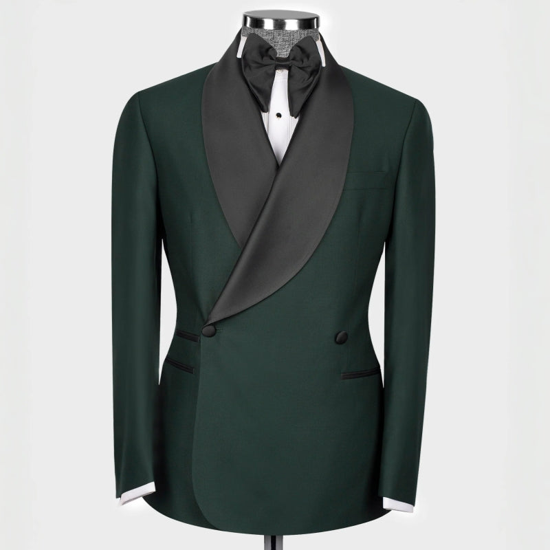 Hal Decent Dark Shawl Lapel Double Breasted Green Wedding Suits