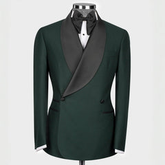 Hal Decent Dark Shawl Lapel Double Breasted Green Wedding Suits