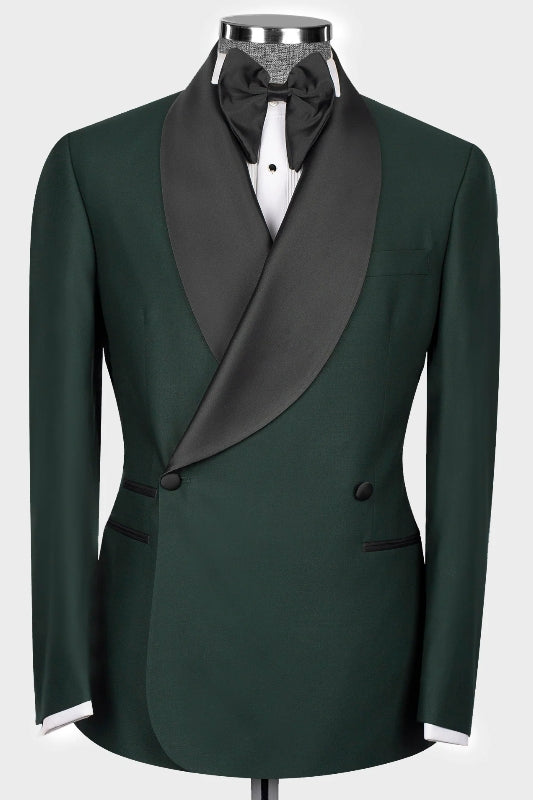 Hal Decent Dark Shawl Lapel Double Breasted Green Wedding Suits