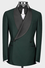 Hal Decent Dark Shawl Lapel Double Breasted Green Wedding Suits