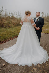 27DRESS Half Sleeves Sweetheart Plus Size Wedding Dresses with Lace Applique