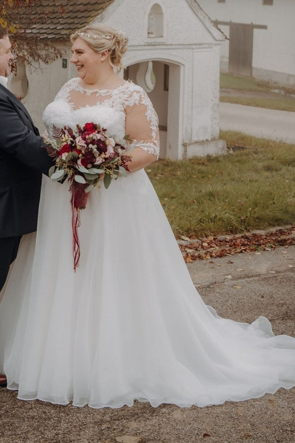 27DRESS Half Sleeves Sweetheart Plus Size Wedding Dresses with Lace Applique