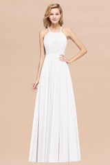 Halter Crisscross Pleated Bridesmaid Dress Blue Chiffon Sleeveless Maid of Honor Dress-27dress