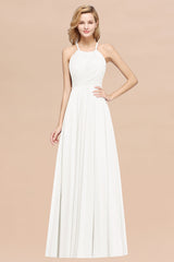 Halter Crisscross Pleated Bridesmaid Dress Blue Chiffon Sleeveless Maid of Honor Dress-27dress