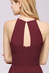 Halter Crisscross Pleated Bridesmaid Dress Blue Chiffon Sleeveless Maid of Honor Dress-27dress