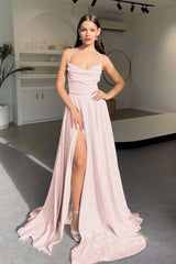 Halter Sleeveless Long Split Prom Dress With Pleated Sequins