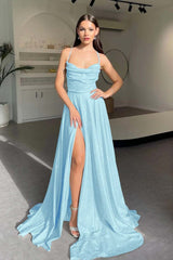 Halter Sleeveless Long Split Prom Dress With Pleated Sequins