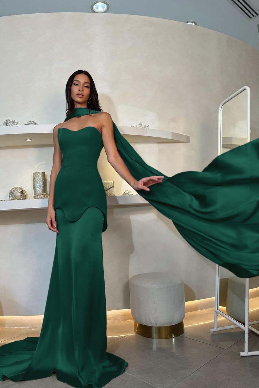 Halter Strapless Sleeveless Long Mermaid Prom Dress With Pleated