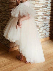 High Low Ball Gown Tulle Wedding Party Flower Girl Dresses-27dress