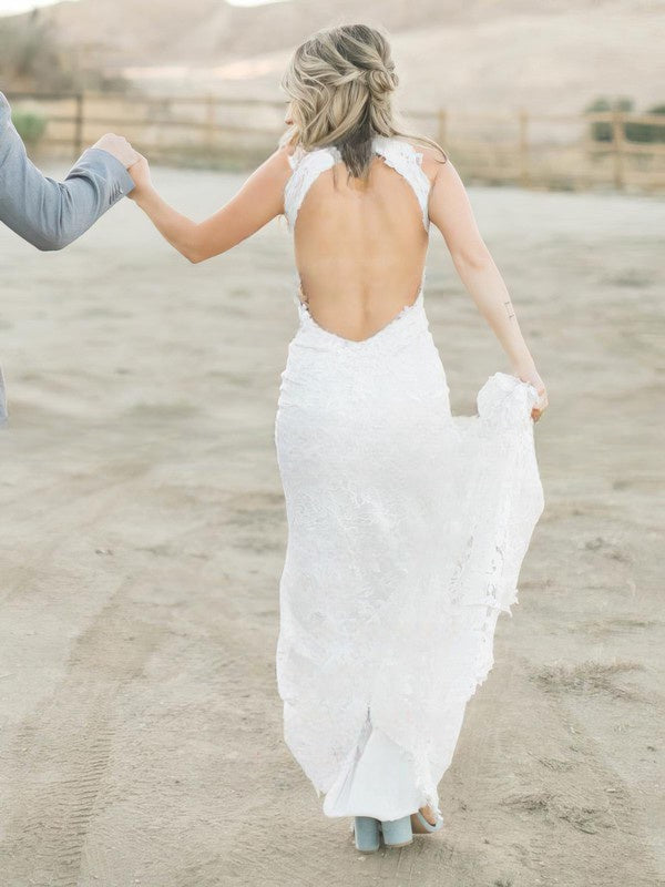 Mermaid High Neck Lace Backless Court Train Wedding Dresses With Split 27dress Mermaid High Neck Lace Backless Court Train Wedding Dresses With Split 27dress