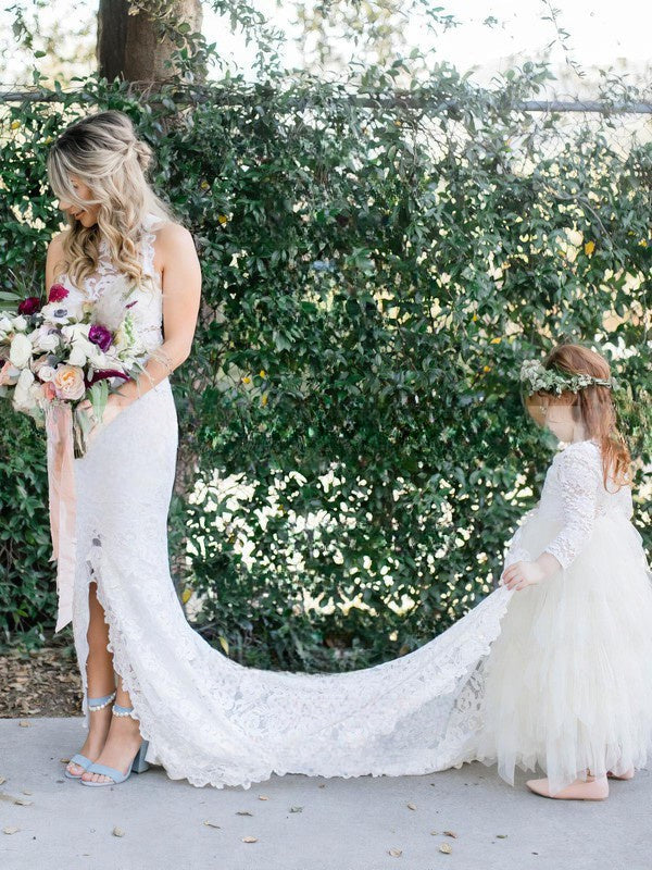 Mermaid High Neck Lace Backless Court Train Wedding Dresses With Split 27dress Mermaid High Neck Lace Backless Court Train Wedding Dresses With Split 27dress
