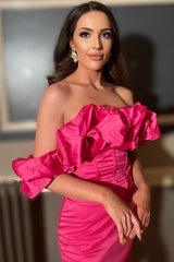 Hot Pink Off the Shoulder Ruffles Mini Homecoming Dress