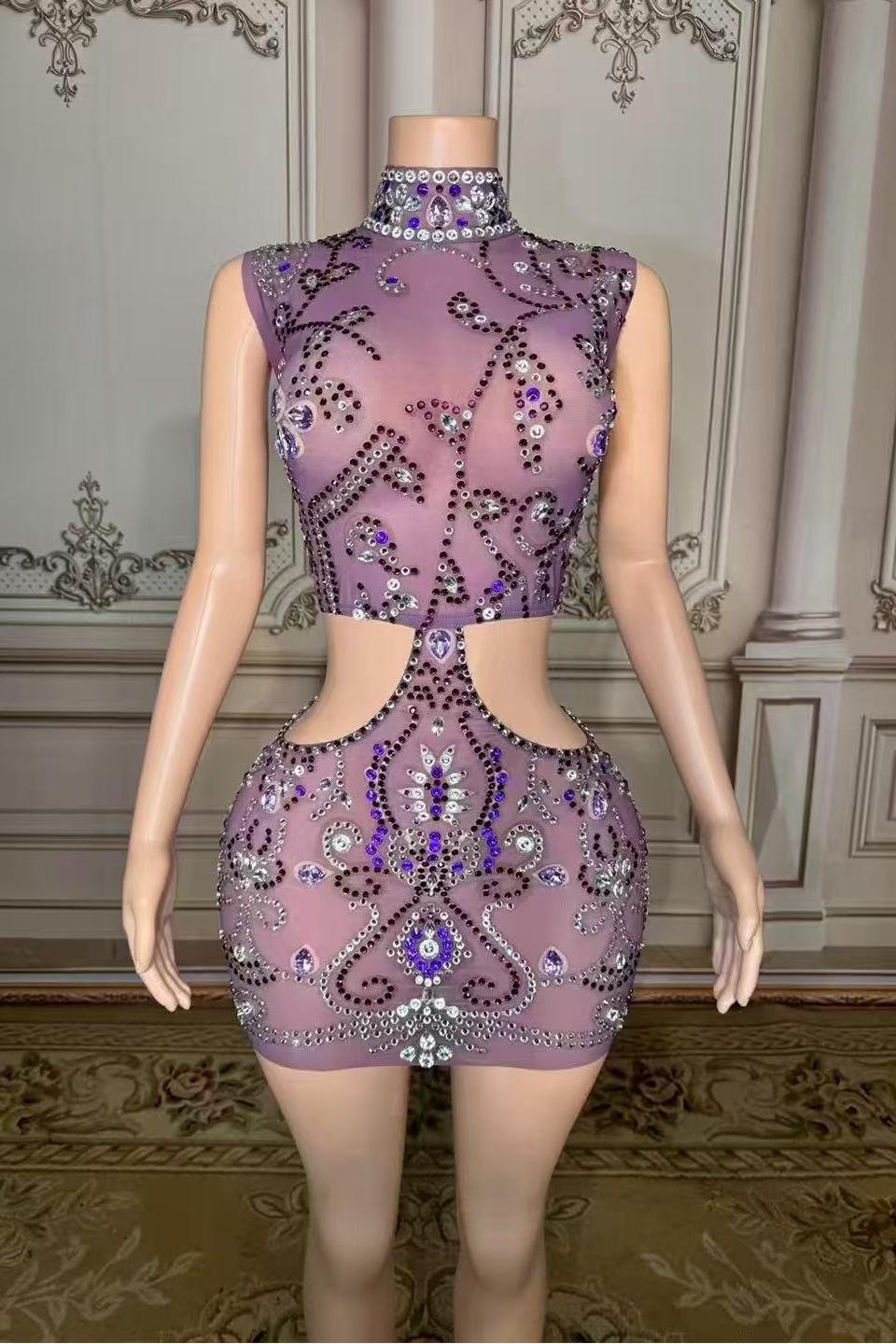 Illusion High Neck Sleeveless Mini Homecoming Dress with Diamonds-27dress