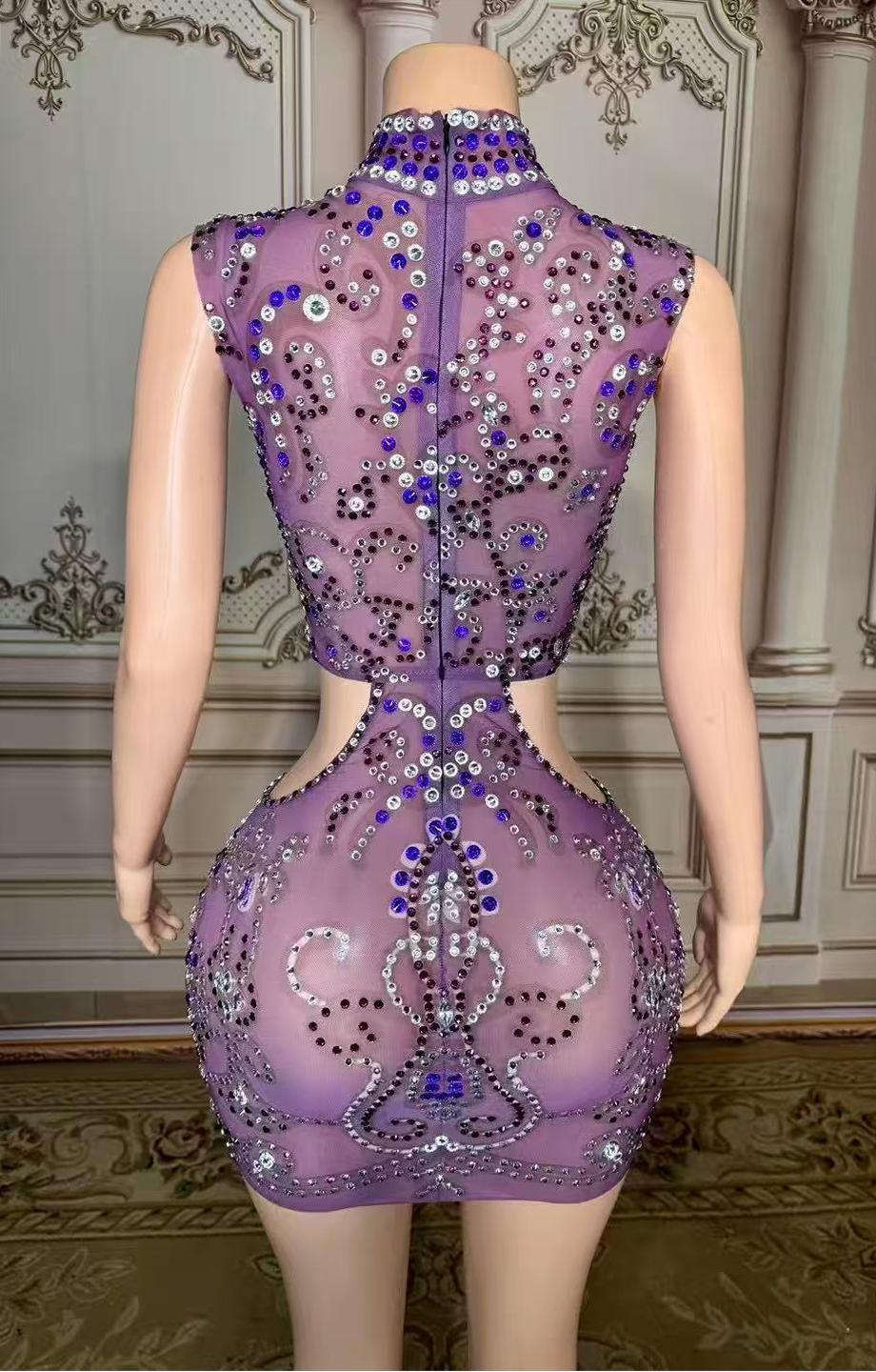 Illusion High Neck Sleeveless Mini Homecoming Dress with Diamonds-27dress