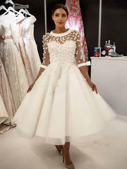 Illusion Tulle Tea-length Wedding Dress with Flower(s) for your Ball Gown