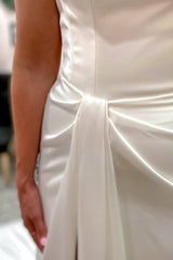 Ivory Satin Wedding Dress Mermaid Long With Slit-27dress