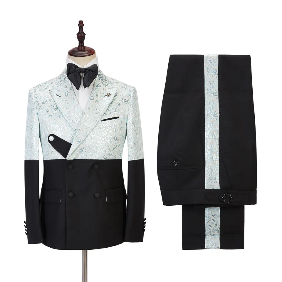 Jacquard Peaked Lapel Double Breasted Newest Prom Suit