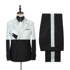 Jacquard Peaked Lapel Double Breasted Newest Prom Suit