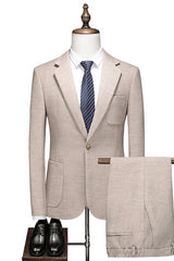 Modern Two Pieces Best Fitting Men Khaki Business Suits