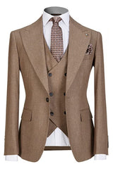 Peaked Lapel Three Pieces Khaki Wedding Suits For Men