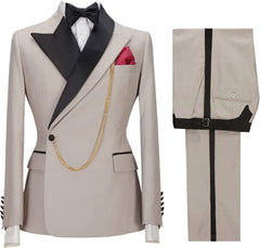 Peaked Lapel Two Pieces Bespoke Khaki Prom Suits