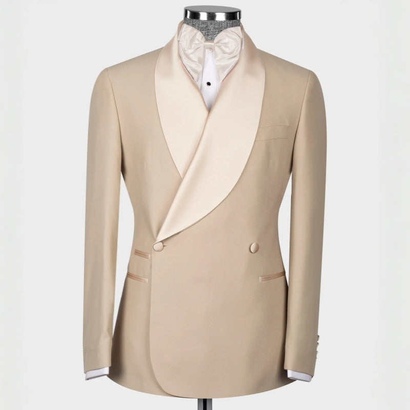 Shawl Lapel Double Breasted Khaki Wedding Suits