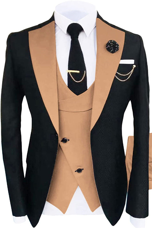 Shawl Lapel Three Pieces Khaki Prom Suits For Men