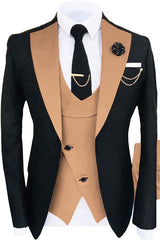 Shawl Lapel Three Pieces Khaki Prom Suits For Men