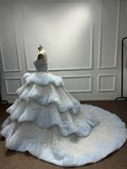 Blue Strapless Long Sequined Ball Gown Prom Dress