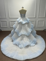 Blue Strapless Long Sequined Ball Gown Prom Dress