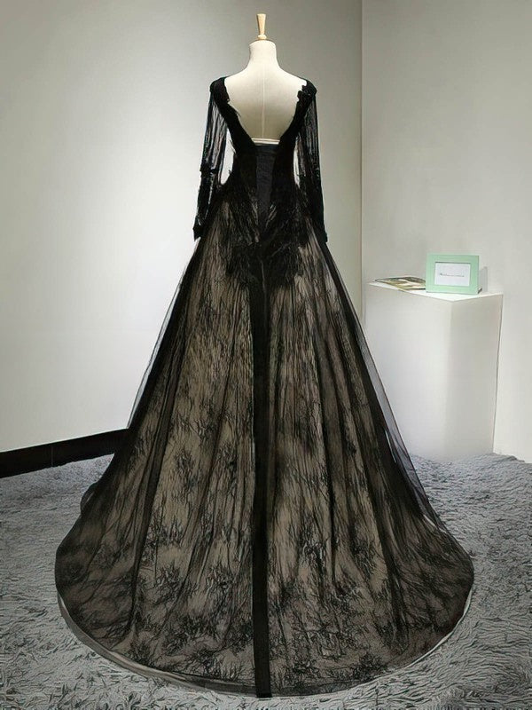 Lace Appliques Prom Dress ¡§C Ball Gown Scoop Neck Court Train