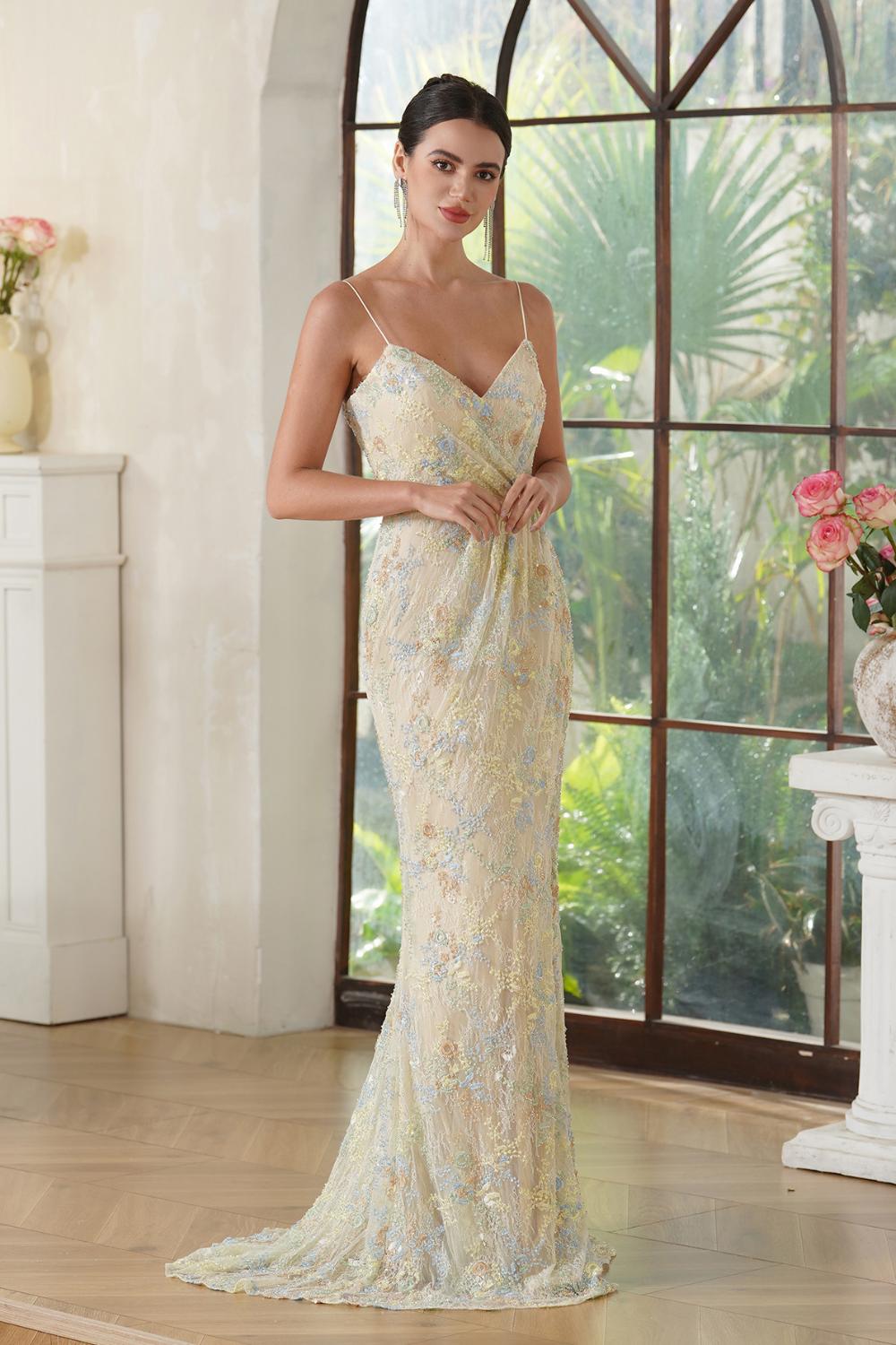 Lace Sleeveless Sheath Long Prom Dress with Lace Applique-27dress