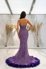 Lavender Sequins Evening Dress Sleeveless Strapless with Slit From 27dress