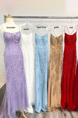Light Blue Long Lace Open Back Mermaid Prom Dress-27Dress