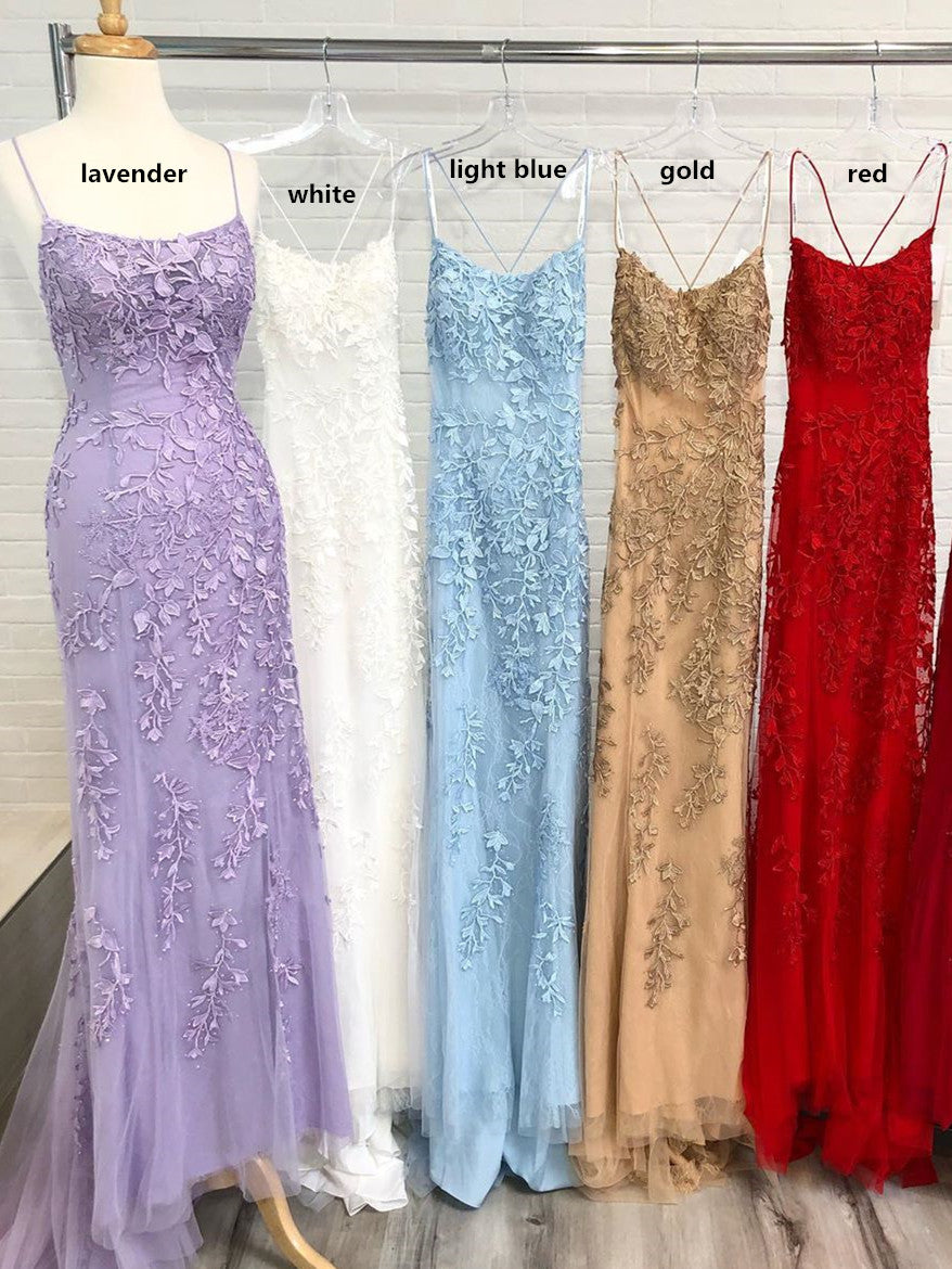 Light Blue Long Lace Open Back Mermaid Prom Dress-27Dress