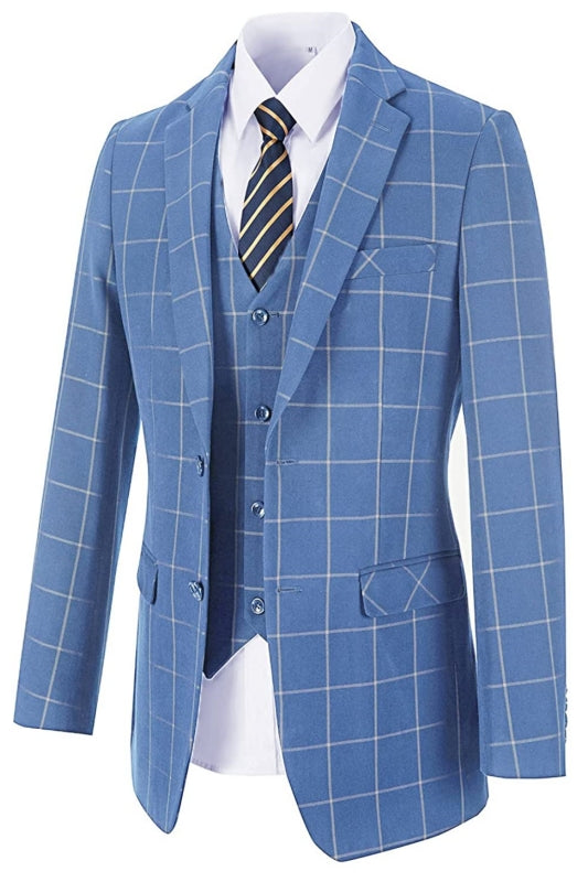 Light Notched Lapel Three Pieces Blue Prom Suits For Men