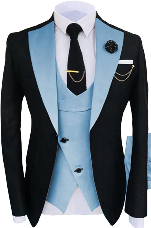 Light Shawl Lapel Three Pieces Stylish Blue Prom Suits