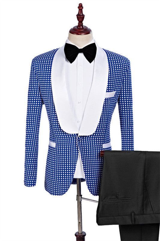 Light Shawl Lapel Two Pieces Dot Blue Wedding Suits For Men