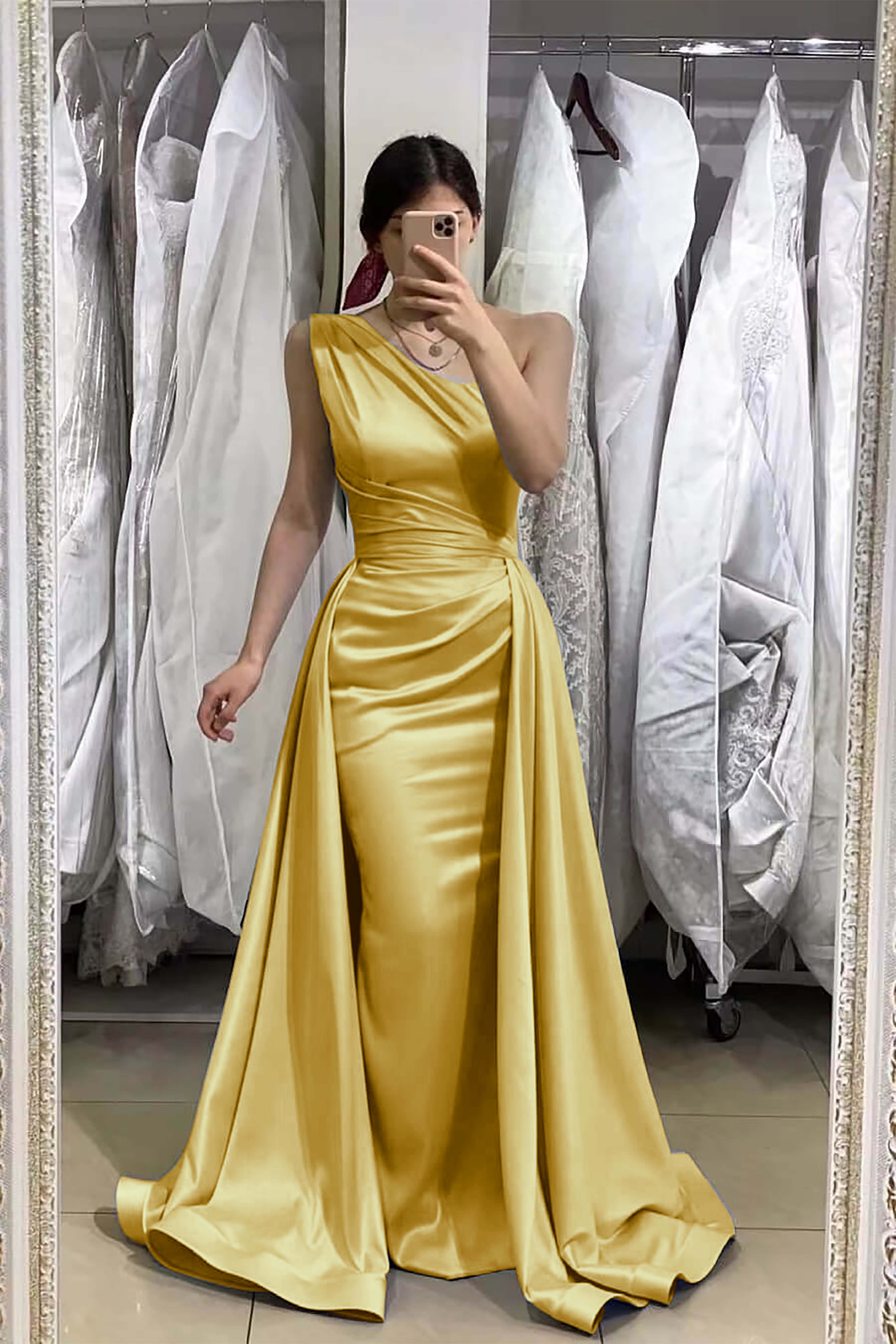 Light Blue Sleeveless Mermaid One Shoulder Long Prom Dress With Detachable Skirt