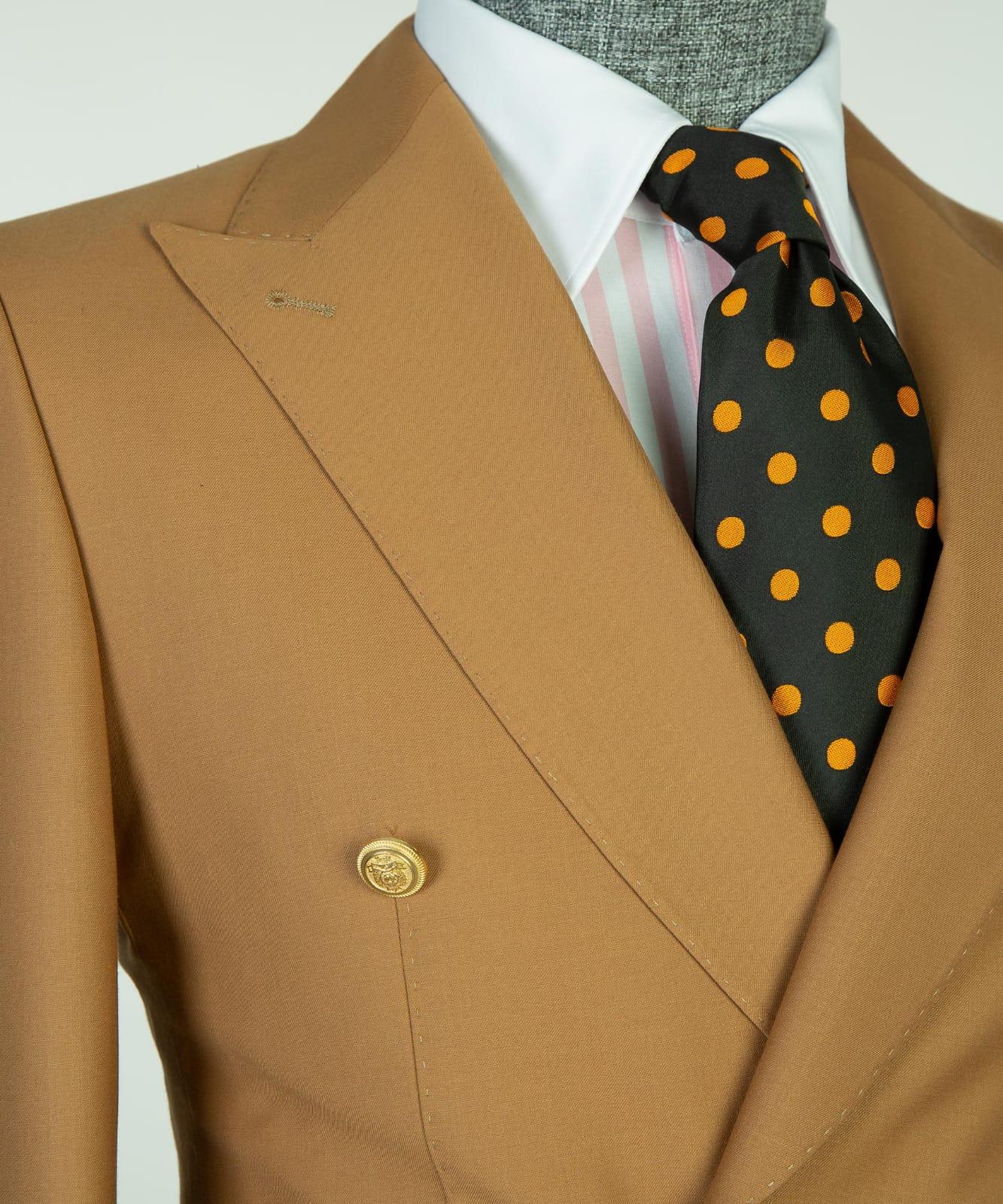 Light Brown Double Breasted Peaked Lapel Business Men Suits