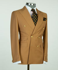 Light Brown Double Breasted Peaked Lapel Business Men Suits