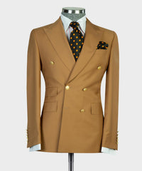 Light Brown Double Breasted Peaked Lapel Business Men Suits