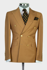 Light Brown Double Breasted Peaked Lapel Business Men Suits